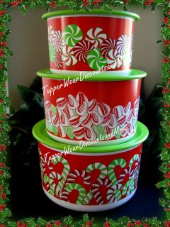 Tupperware New One Touch Holiday Candy Cane Stacking Storage Canister
