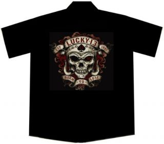 Skull Biker Work Shirt, Motor Skull, Lucky 13 Clothing