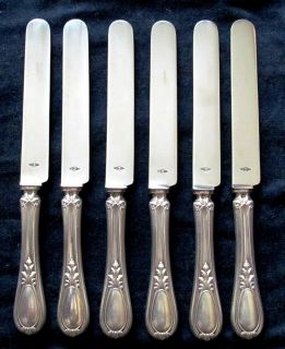   Set Of 6 Large French Sterling Silver Dinner Knives by Henin Ca 1890