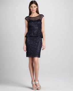 Kay Unger New York Sequined Lace Peplum Cocktail Dress   
