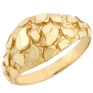 10k Solid Yellow Gold Nugget Diamond Cut Dome Ring Jewelry Jewelry