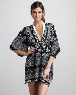 T5Y54 Gottex Lace Print Coverup Kimono Dress