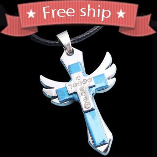 New Fashion Angel Wings Holy Cross Pendant Necklace Titanium Steel Hot