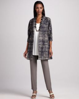 46K4 Eileen Fisher Illusion Jacquard Coat, Silk Jersey Tunic & Silk