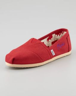 TOMS Monogrammed Classic Canvas Slip On, Red   