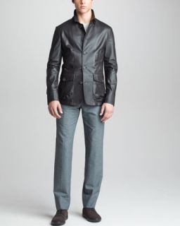 44A2 Giorgio Armani Perforated Leather Jacket, Crewneck Wool Sweater