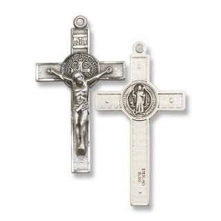 Sterling Silver St. Benedict Crucifix Cross Medal with 24 Stainless