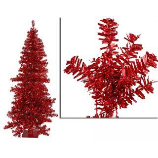 9 Pre Lit Ruby Red Wide Cut Tinsel Artificial Christmas