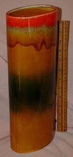   Pottery Earth Tone Drip Tall Oval Vase Lou Hoenig Calif 338 Vintage