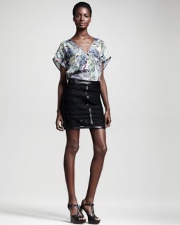 T61PR Kelly Wearstler Microcosm Leather Trim Lace Skirt