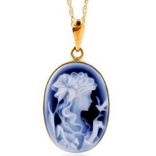  18x13mm Blue Agate Cameo Pendant W/18 Chain Jewelry 