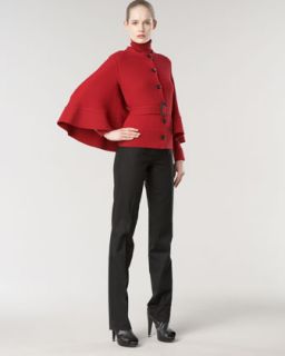 Rena Lange Belted Knit Capelet, French Cuff Turtleneck & Straight Leg