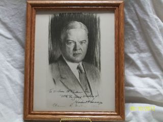 Penciled Drawing President Herbert Hoover,Signed, Authentic
