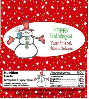 Christmas Snowman Candy Wrappers Party Favors Custom Personalized