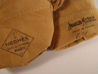 Vintage Hermes France Maize Yellow Leather Gloves New Old Stock Size 6