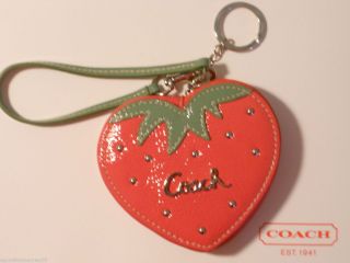 NEW COACH 60881 STRAWBERRY PATENT LEATHER COIN PURSE KEY CHAIN