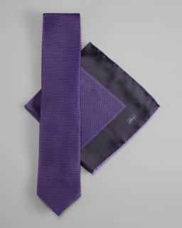 Brioni Silk Tie & Pocket Square Set, Purple   