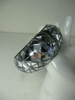 Henri Bendel Wide Gunmetal Mirror Glass Crystal Bangle Bracelet NWOT $