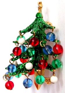 RARE 3 D Hattie Carnegie Christmas Tree Pin Dangling Beads Book PC