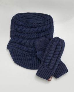UGG Australia Findlay Cable Knit Hat & Mittens Set, Indigo   Neiman