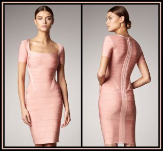 Herve Leger Rae Bandage Dress Size XS $1590 Authentic Signature Pink