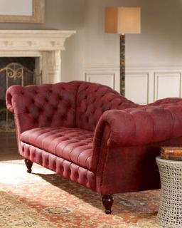 Berry Leather Recamier Sofa   