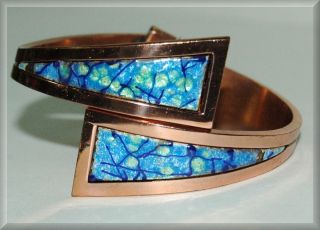 Vintage Matisse Renoir Blue NILE Enamel on Copper Hinged Cuff Bracelet