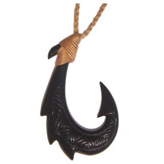  Jewelry Hand Carved Black Bone Fish Hook Hawaii Necklace from Maui
