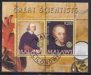  Diff Scientist William Harvey & Robert Hooke Malawi Souvenir Sheet S/S