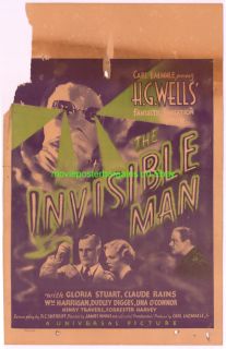The Invisible Man Movie Poster Original 1933 Window Card Paperbacked