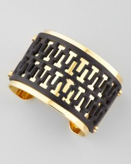 Y17XM Tory Burch T Perforated Leather Cuff, Black