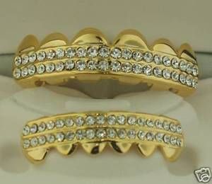 Iced Out Grillz Top Bottom Hip Hop Grill Combo Gold