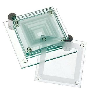 Global Decor Square Pattern Glass Coasters and Stand, Set