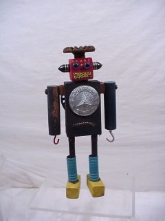 VINTAGE SPACE ROBOT TOY FOLK ART SIGNED GREAT UNIQUE GIFT ONE OF A