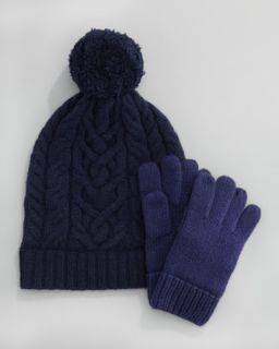 428Z  Cashmere Cable Knit Hat & Plain Knit Gloves, Sizes