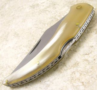 Cannon Curved Horn Handle Folding Clip Blade Lockback Pocket Knife
