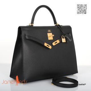 Hermes Kelly Bag 35cm Black with Gold Hardware Must L K