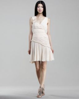 Vera Wang Lavender Asymmetric Neck Chiffon Dress   