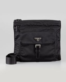 V1DQS Prada Vela Nylon Messenger Bag, Black