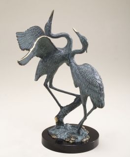 Dancing Heron Pair Courting Herons Brass Marble Statue Sculpture Bird