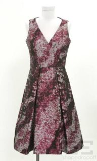 Carolina Herrera Purple Grey Black Jacquard Sleeveless Dress Size 6