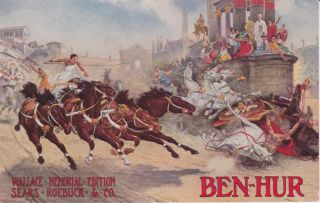 Pre 1920 Ben Hur Horse Chariot Postcard  Roebuck Advertising