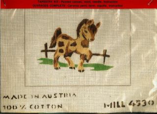 Vtg Horse Pony Needlepoint Tapestry Kit Wiener Mill Handarbeit SEALED