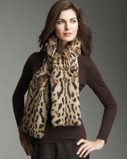 Adrienne Landau Leopard Print Fur Scarf   