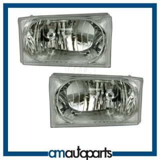 Headlamps Headlights w Clear Lens Left Right Pair Set for Ford Pickup