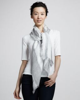 metallic striped linen blend scarf white navy $ 145