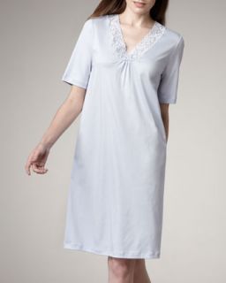 I07FN Hanro Moments Short Sleeve Gown, Blue Glow
