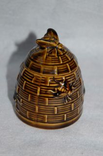 Vintage Brown Ceramic Honey Pot Beehive w Bees Made in Japan Nice
