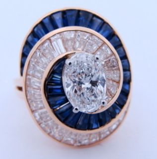 Ladies Designer Oscar Heyman 18K Yellow Gold Diamond Sapphire Ring