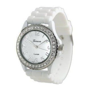 Geneva Platinum CZ Accented Silicon Link Watch, Large Face Watches